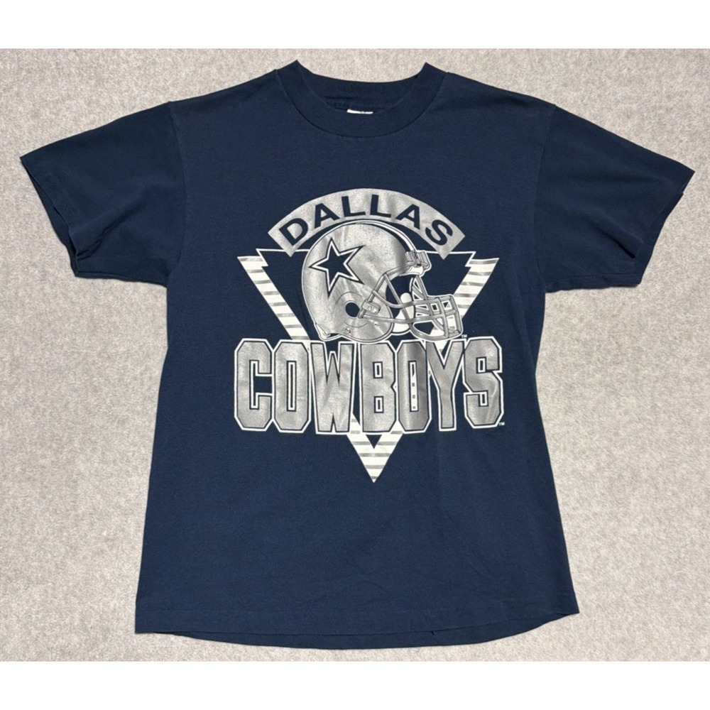 Vintage Dallas Cowboys T Shirt Men Size M Blue Big Helmet Logo Spell Out Signed